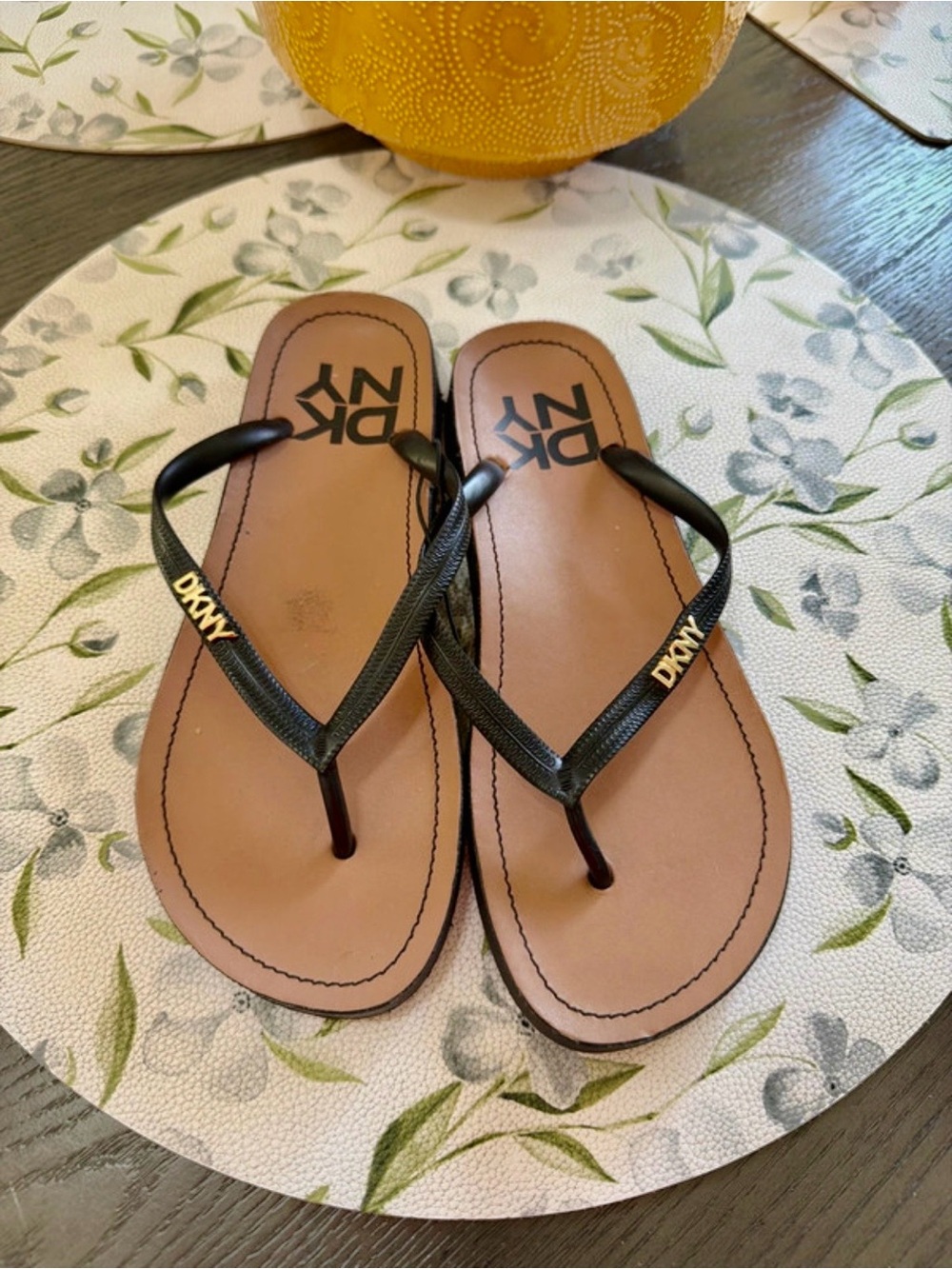 DKNY Black Strap Brown Footbed Women's Sandals
